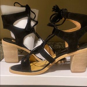Dolce Vita Black Block Heel Sandals with Lace-Up Design